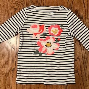 Mini Boden flower appliqué striped shirt, EUC!
